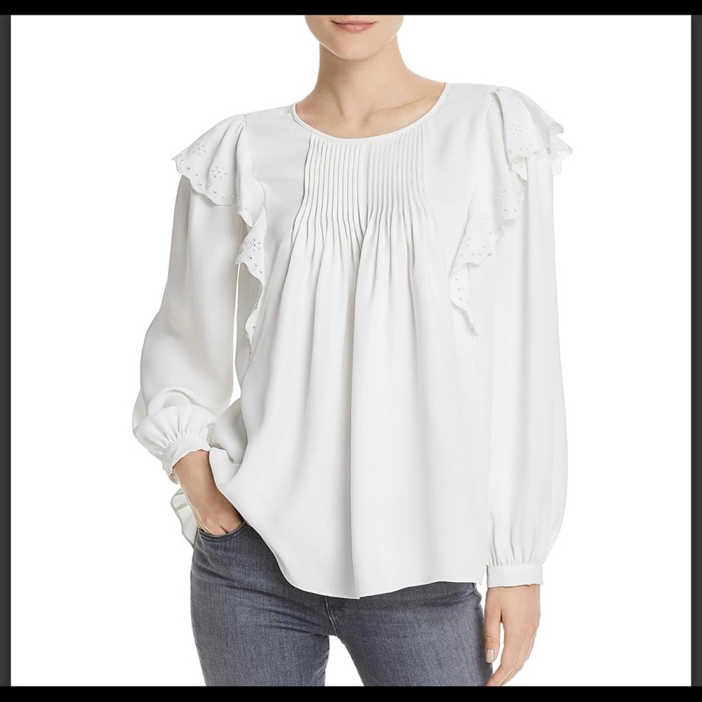 JOIE
ACELYNN RUFFLED EYELET TRIM PINTUCK LONG SLEEVE BLOUSE